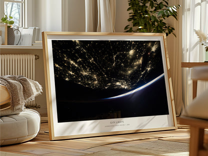 City Lights Landscape Poster | NASA International Space Station Astronomy Print Wall Art — framed and ready to hang
