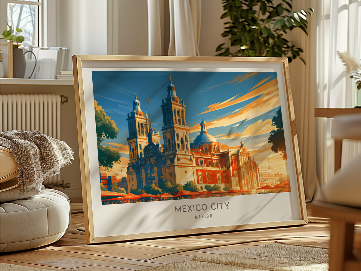 Mexico City Landscape Matte Border Poster | Mexico Vacation Wall Art — framed and ready to hang