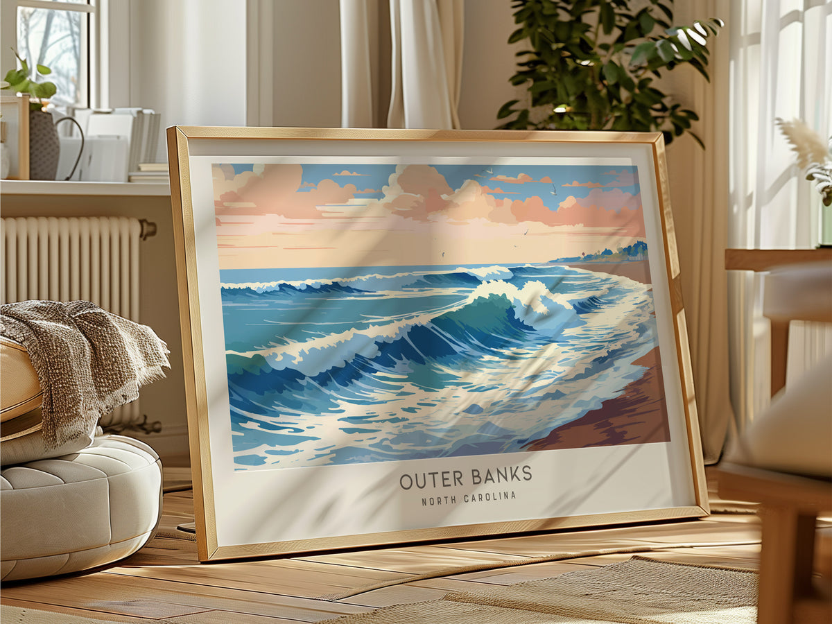 Outer Banks Landscape Matte Border Poster | North Carolina Travel Wall Art — framed and ready to hang
