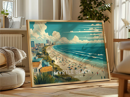 Myrtle Beach, South Carolina Landscape Poster | Coastal Beach Decor Wall Art — framed and ready to hang