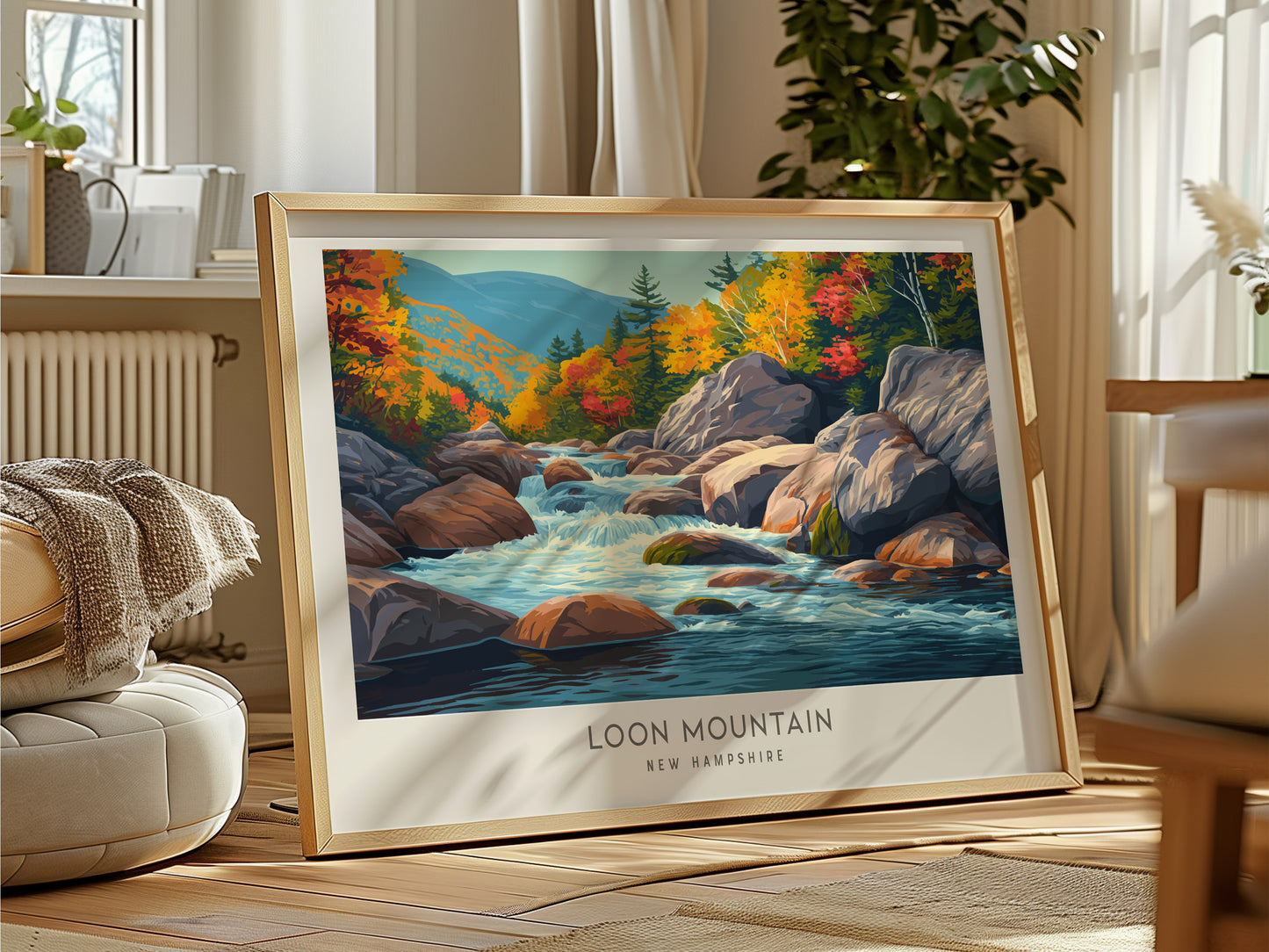 Loon Mountain Landscape Matte Border Poster | New Hampshire Vacation Wall Art — framed and ready to hang