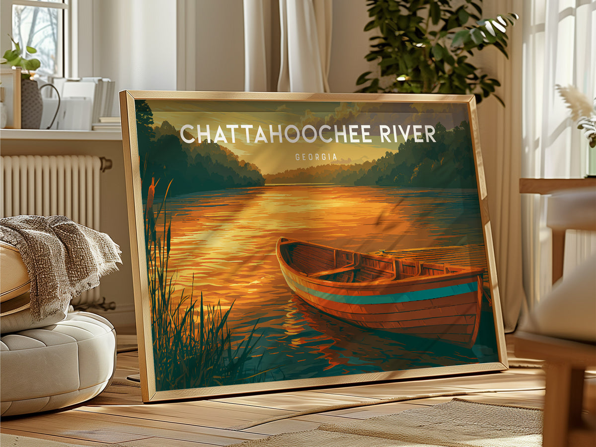 Chattahoochee River Landscape Poster | Georgia Travel Gift Coastal Beach Decor Wall Art — framed and ready to hang
