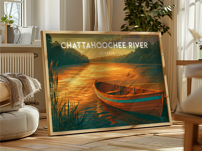 Chattahoochee River Landscape Poster | Georgia Travel Gift Coastal Beach Decor Wall Art — framed and ready to hang
