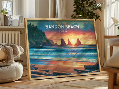 Bandon Beach Landscape Poster | Oregon Vacation Wall Art — framed and ready to hang