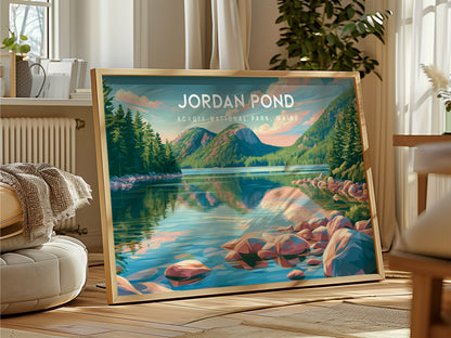 Jordan Pond Landscape Poster | Acadia National Park, Maine Travel Wall Art — framed and ready to hang
