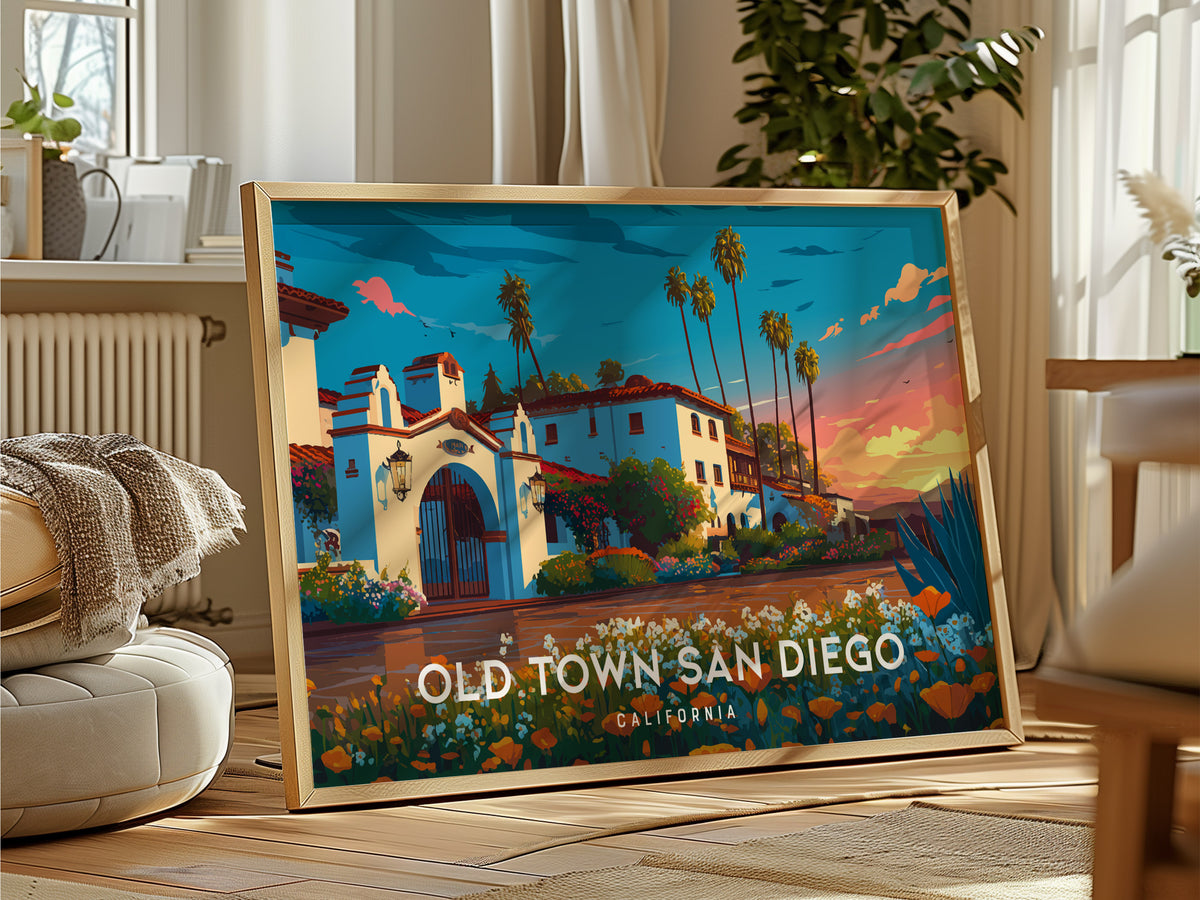 Old Town San Diego Landscape Poster | California Vacation Wall Art — framed and ready to hang