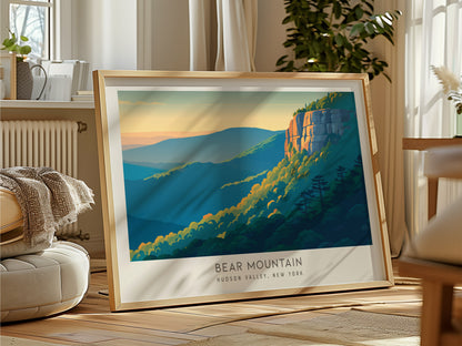 Bear Mountain Landscape Matte Border Poster | Hudson Valley, New York Travel Wall Art — framed and ready to hang