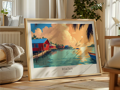 Roatan Landscape Matte Border Poster | Honduras Vacation Wall Art Beach House Decor — framed and ready to hang