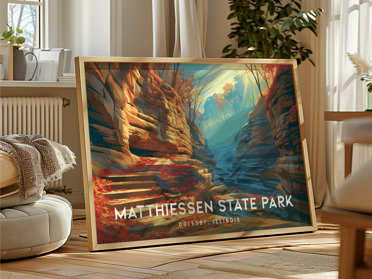 Matthiessen State Park Landscape Poster | Oglesby, Illinois Framed or Unframed Vacation Wall Art — framed and ready to hang