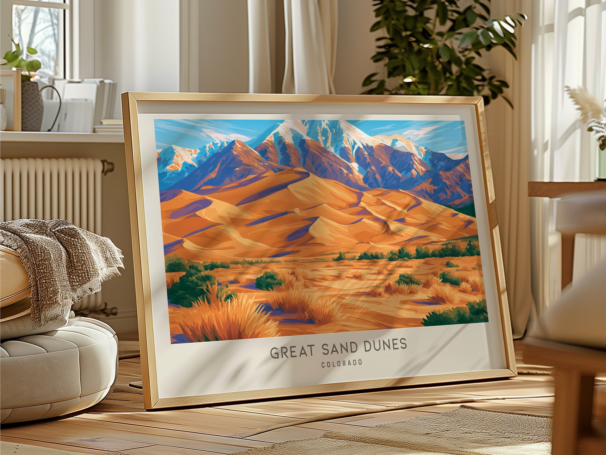 Great Sand Dunes Landscape Matte Border Poster | Colorado Travel Wall Art — framed and ready to hang