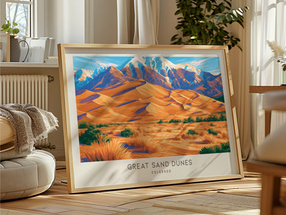 Great Sand Dunes Landscape Matte Border Poster | Colorado Travel Wall Art — framed and ready to hang