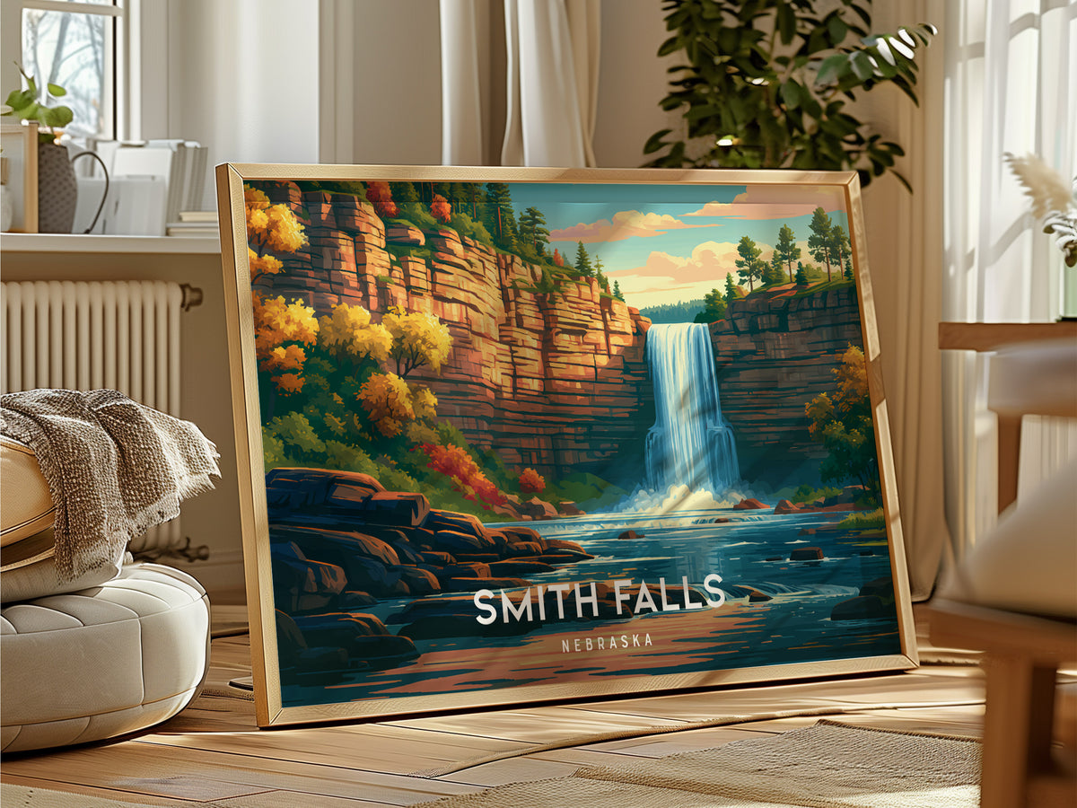 Smith Falls, Nebraska Landscape Poster | Waterfall Vacation Wall Art — framed and ready to hang