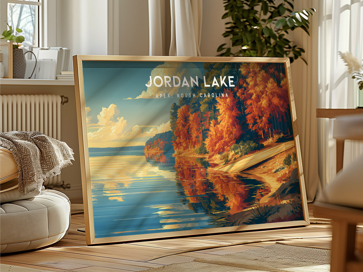 Jordan Lake Landscape Poster | Apex, North Carolina Framed or Unframed Beach House Decor — framed and ready to hang