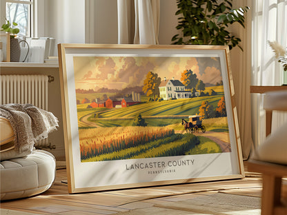 Lancaster County Landscape Matte Border Poster | Pennsylvania Travel Gift Vacation Wall Art — framed and ready to hang