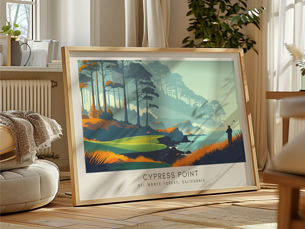 Cypress Point Landscape Matte Border Poster | Del Monte Forest, California Country Club Decor Golf Course Print — framed and