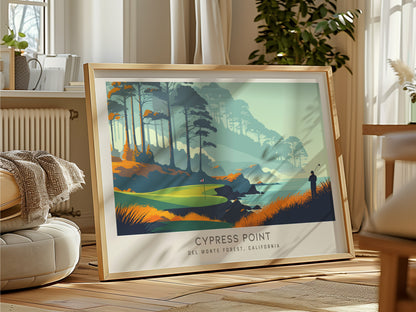 Cypress Point Landscape Matte Border Poster | Del Monte Forest, California Country Club Decor Golf Course Print — framed and