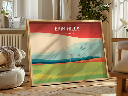 Erin Hills, Wisconsin Landscape Poster | Golfer Gift Country Club Decor Wall Art — framed and ready to hang