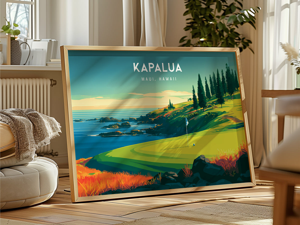 Kapalua Landscape Poster | Maui, Hawaii Golf Wall Art Country Club Decor — framed and ready to hang