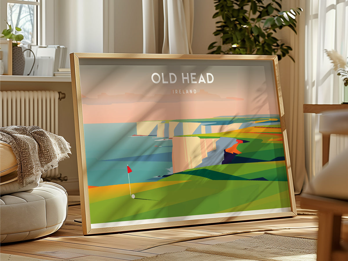 Old Head Landscape Poster | Ireland Links Poster & Framed or Unframed Golf Wall Art — framed and ready to hang