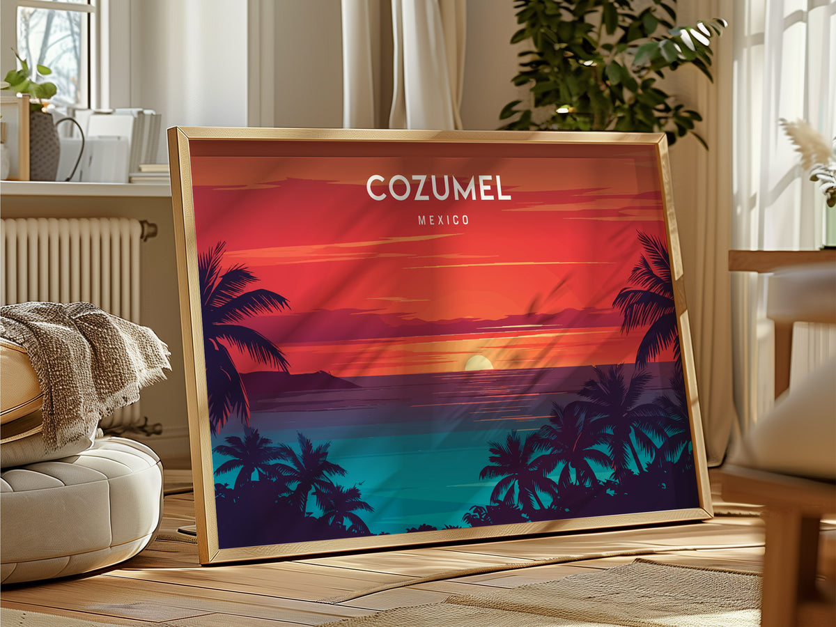 Cozumel, Mexico Landscape Poster | Destination Print Beach House Decor Wall Art — framed and ready to hang