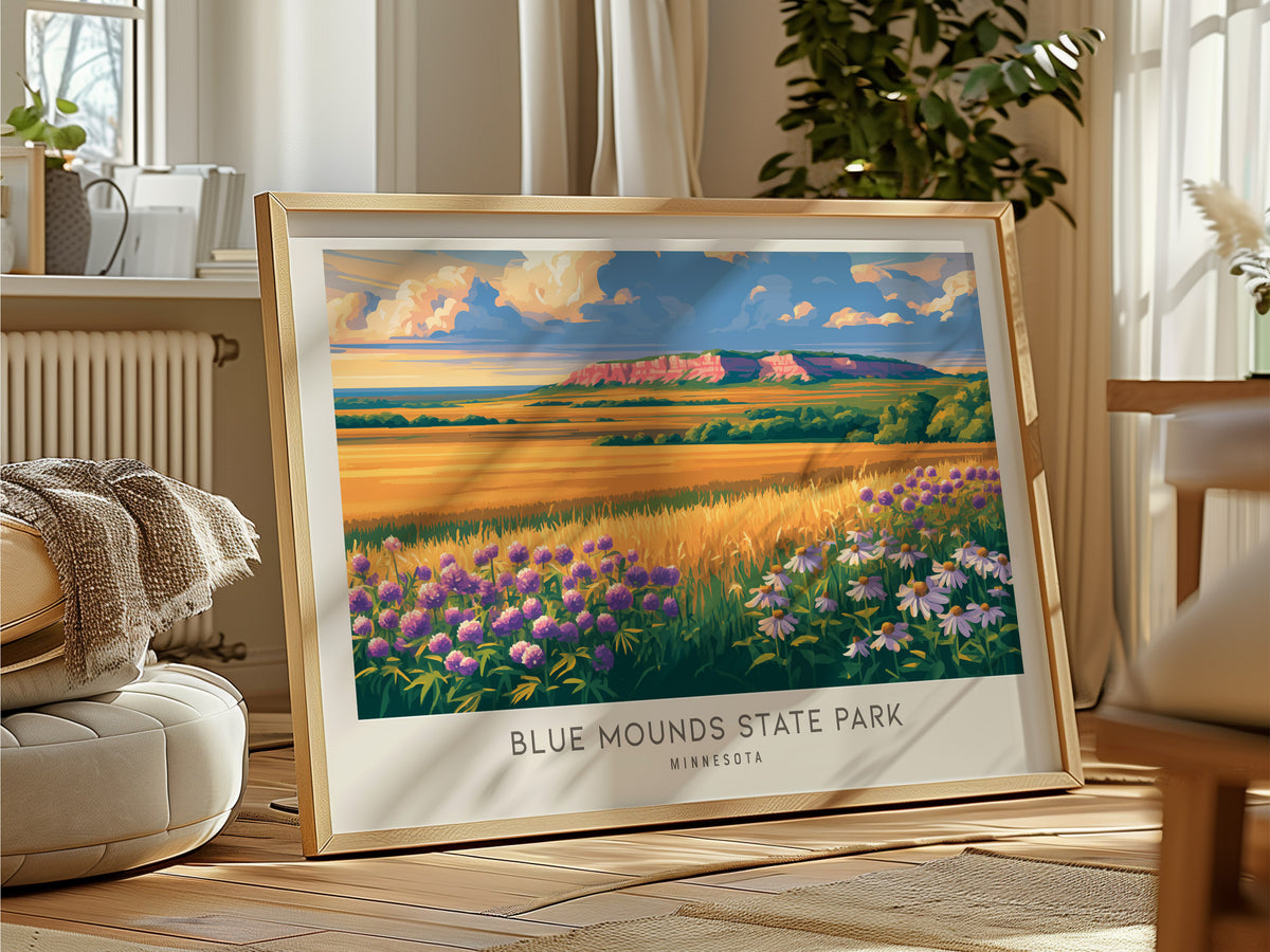 Blue Mounds State Park Landscape Matte Border Poster | Minnesota Travel Wall Art — framed and ready to hang