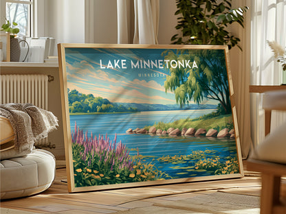 Lake Minnetonka, Minnesota Landscape Poster | Travel Gift Destination Print Wall Art — framed and ready to hang