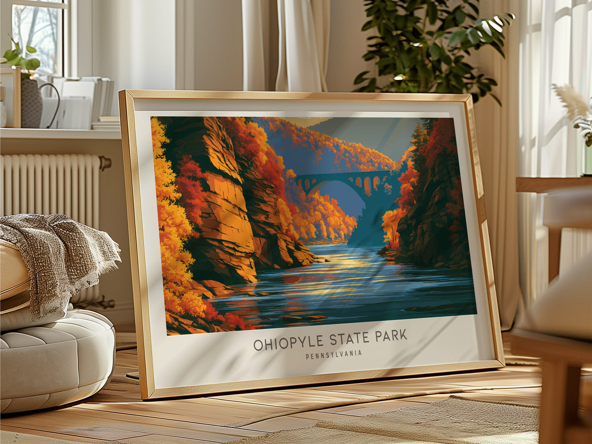 Ohiopyle State Park Landscape Matte Border Poster | Pennsylvania Vacation Wall Art — framed and ready to hang