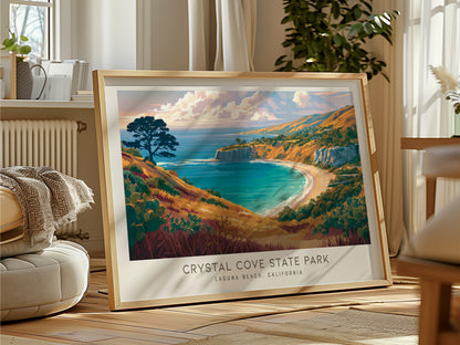 Crystal Cove State Park Landscape Matte Border Poster | Beach House Decor Laguna Beach, California Vacation Wall Art — framed