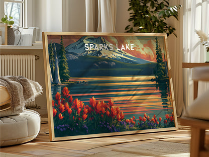 Sparks Lake Landscape Poster | Bend, Oregon Alpine Lake Framed or Unframed Travel Wall Art — framed and ready to hang