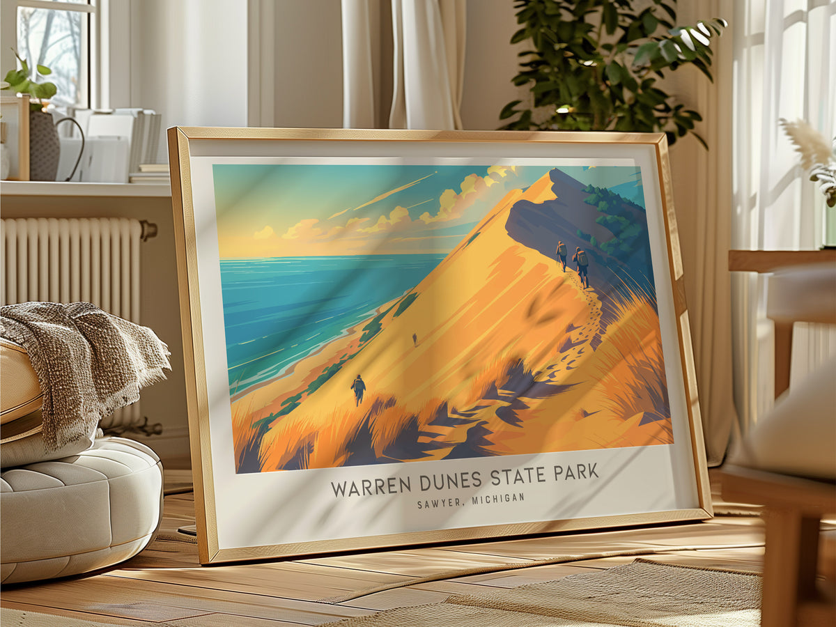 Warren Dunes State Park Landscape Matte Border Poster | Sawyer, Michigan Beach House Decor — framed and ready to hang