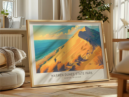 Warren Dunes State Park Landscape Matte Border Poster | Sawyer, Michigan Beach House Decor — framed and ready to hang