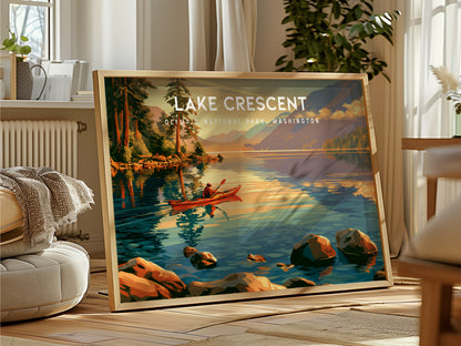 Lake Crescent Landscape Poster | Olympic National Park, Washington Vacation Wall Art — framed and ready to hang