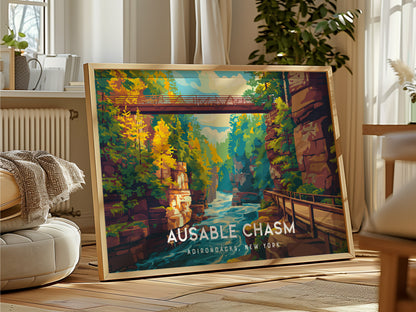 Ausable Chasm, Adirondacks, New York Landscape Poster | Travel Wall Art — framed and ready to hang