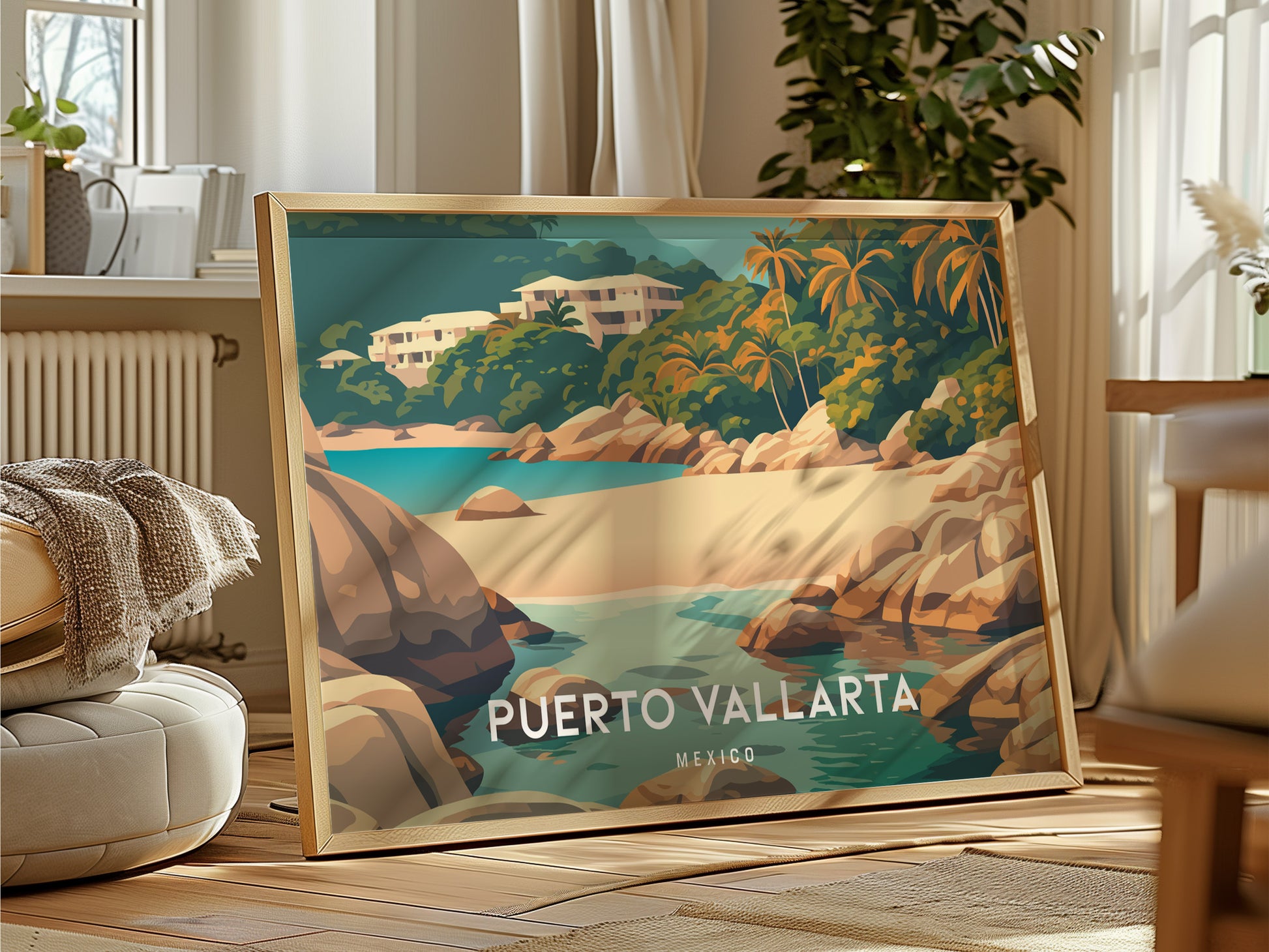 Puerto Vallarta Landscape Poster | Mexico Travel Wall Art — framed and ready to hang