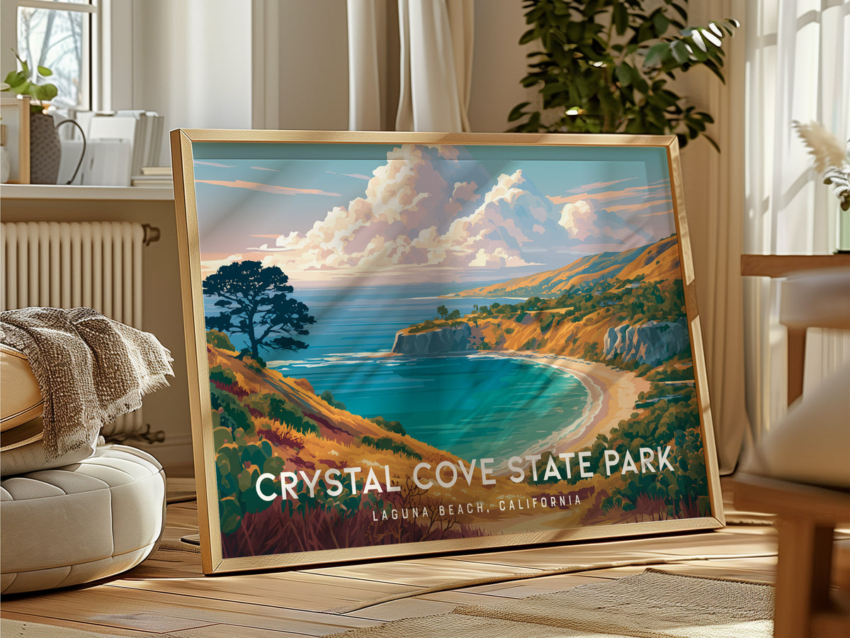 Crystal Cove State Park Landscape Poster | Destination Print Laguna Beach, California Wall Art — framed and ready to hang