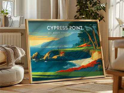 Cypress Point Landscape Poster | Del Monte Forest, California Golf Wall Art Framed or Unframed — framed and ready to hang