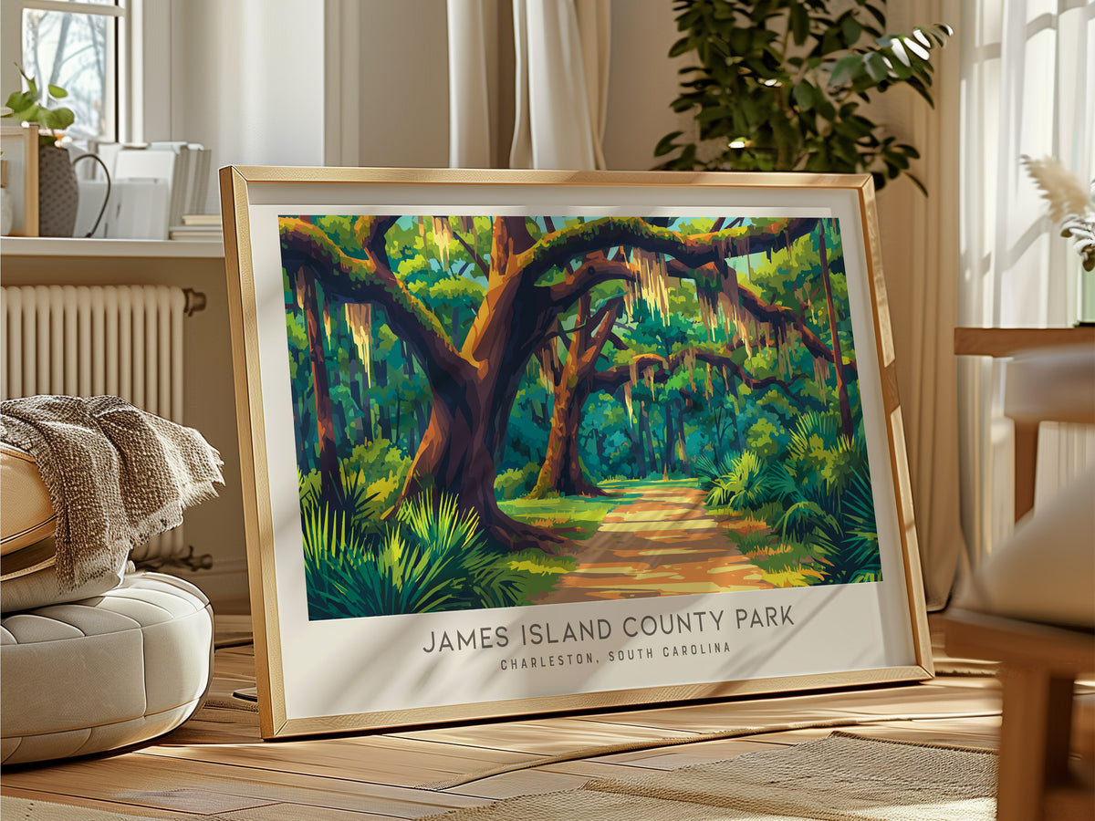 James Island County Park Landscape Matte Border Poster | Charleston, South Carolina Travel Wall Art — framed and ready to han