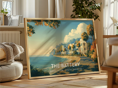 The Battery Landscape Poster | Charleston, South Carolina Destination Print Framed or Unframed Wall Art — framed and ready to