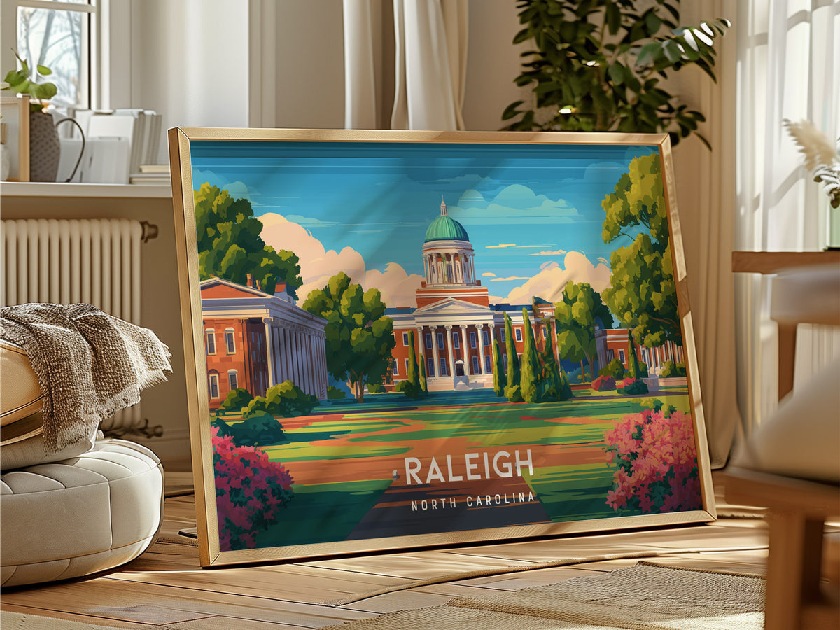 Raleigh Landscape Poster | North Carolina Oak City Framed or Unframed Wall Art — framed and ready to hang