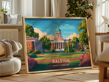 Raleigh Landscape Poster | North Carolina Oak City Framed or Unframed Wall Art — framed and ready to hang