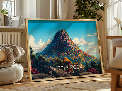 Little Rock, Arkansas Landscape Poster | River Bridge Cityscape Vacation Wall Art — framed and ready to hang