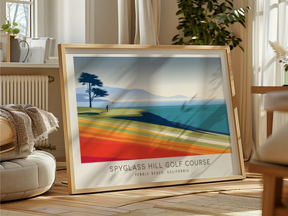 Spyglass Hill Golf Course Landscape Matte Border Poster | Pebble Beach, California Golf Course Print Wall Art — framed and re