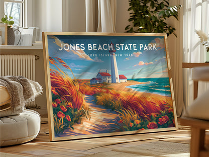 Jones Beach State Park Landscape Poster | Long Island, New York Travel Wall Art — framed and ready to hang