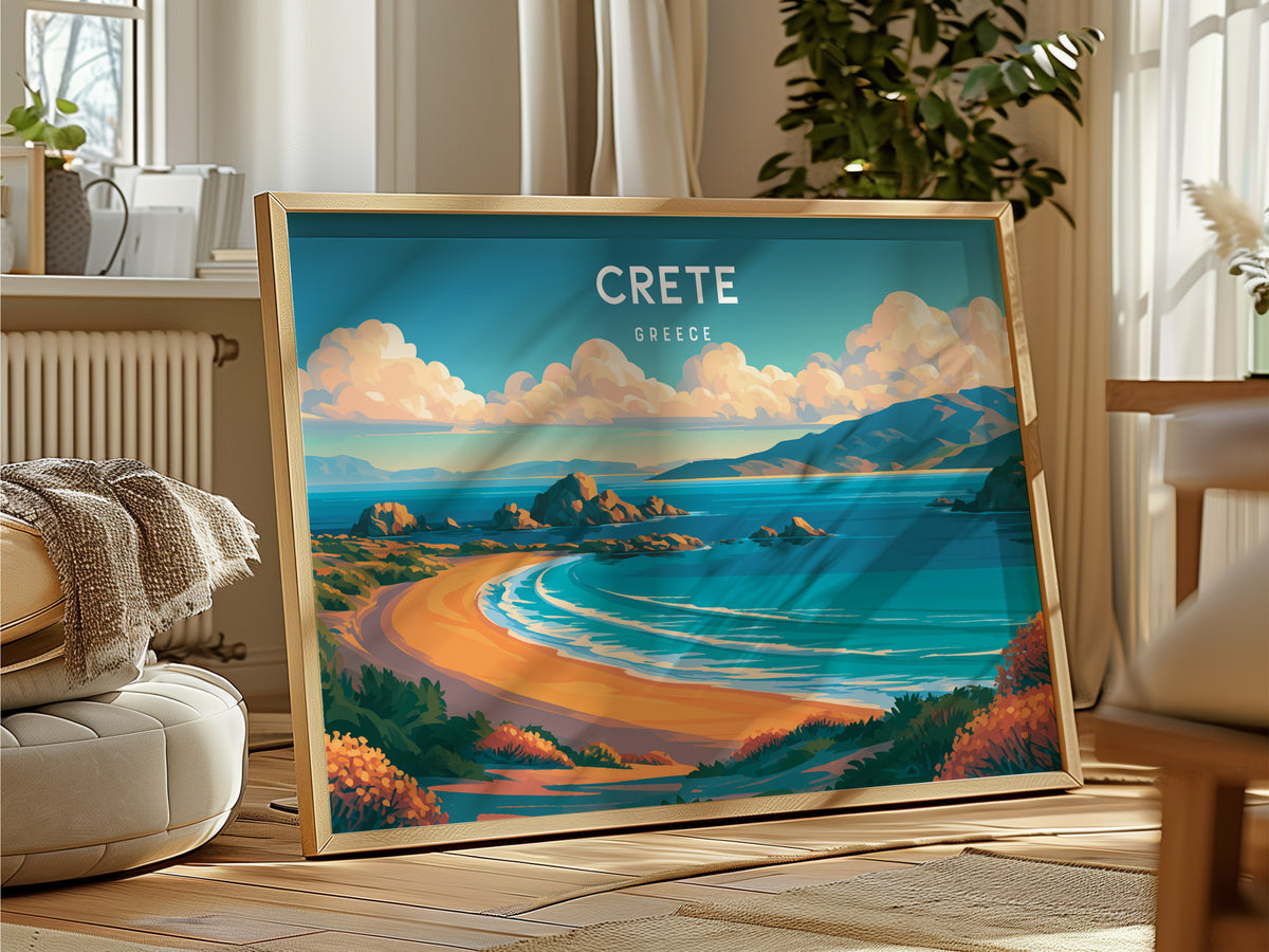 Crete Landscape Poster | Greece Beach House Decor Framed or Unframed Wall Art — framed and ready to hang