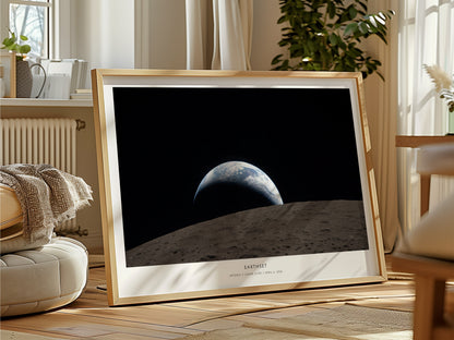 Earthset Landscape Poster | NASA Artemis II Lunar Flyby Space Photography Wall Art — framed and ready to hang
