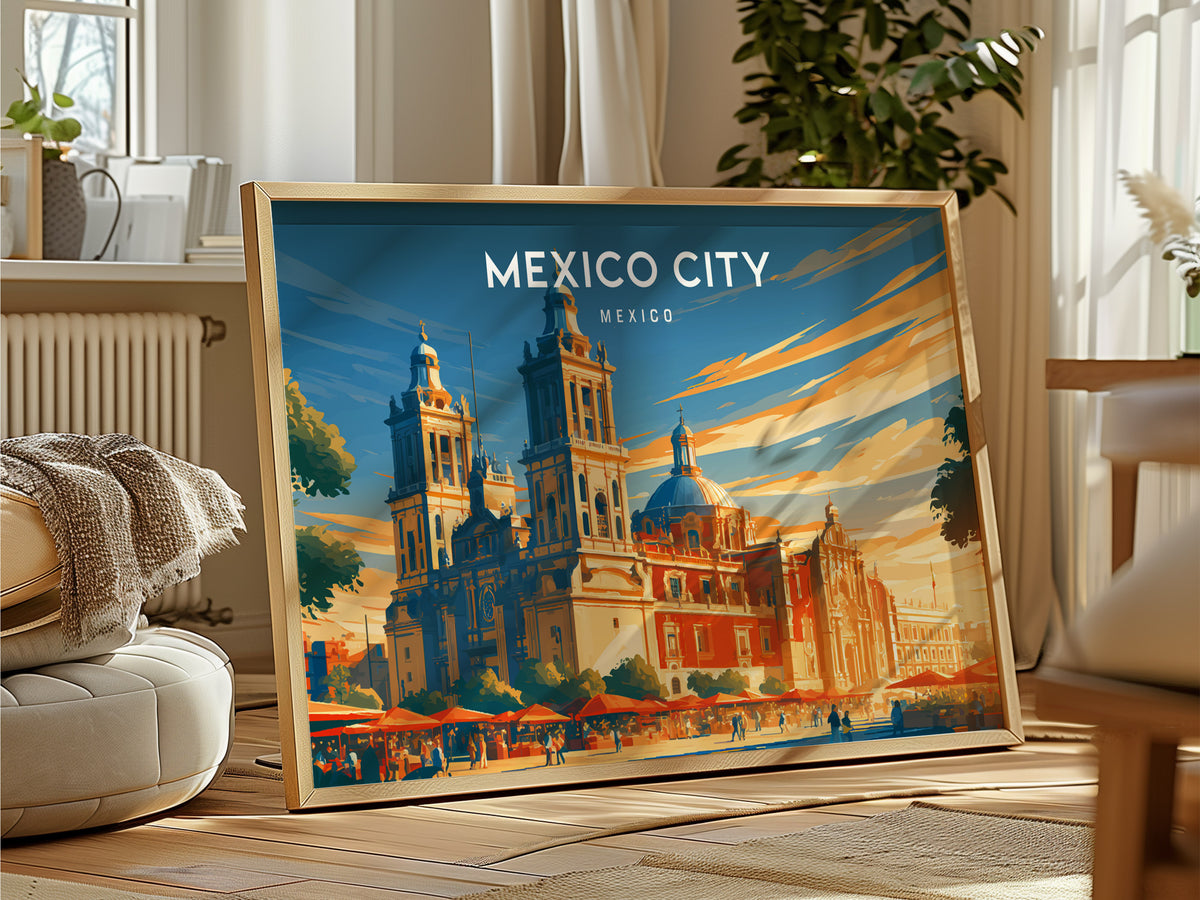 Mexico City Landscape Poster | Mexico Travel Gift Framed or Unframed Wall Art — framed and ready to hang