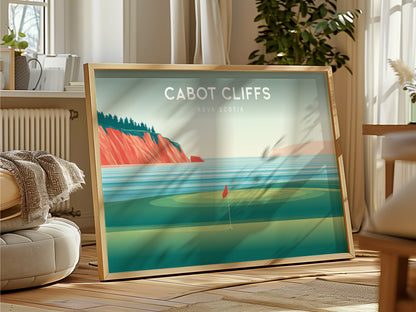 Cabot Cliffs Landscape Poster | Nova Scotia Golf Course Print Framed or Unframed Wall Art — framed and ready to hang