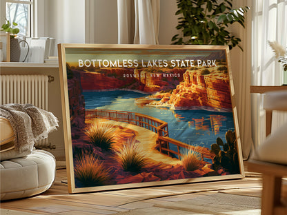 Bottomless Lakes State Park Landscape Poster | Roswell, New Mexico Vacation Wall Art — framed and ready to hang