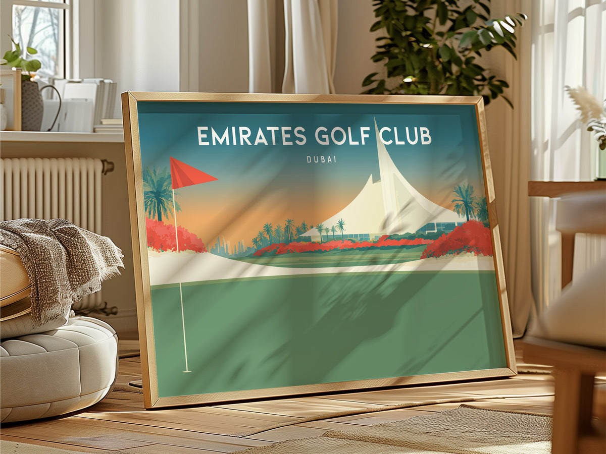 Emirates Golf Club Landscape Poster | Dubai Links Poster & Country Club Decor Wall Art — framed and ready to hang