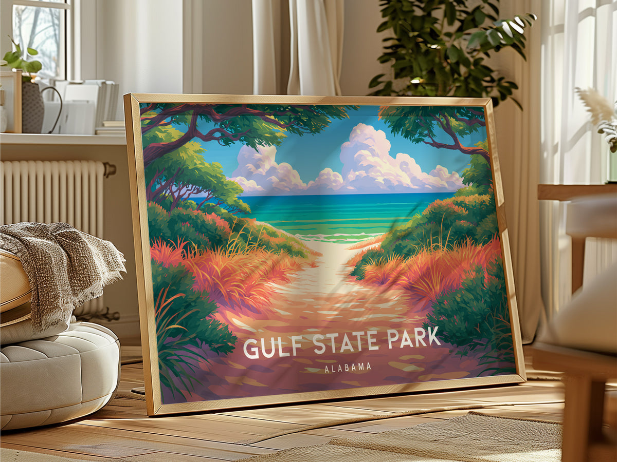Gulf State Park Landscape Poster | Alabama Framed or Unframed Travel Gift Wall Art — framed and ready to hang